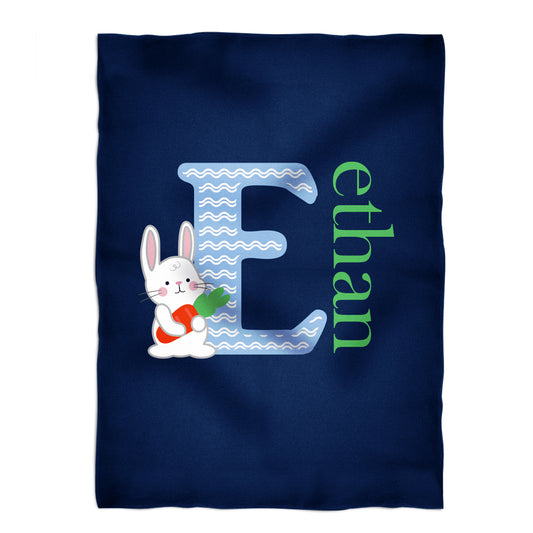 Bunny Initial and Name Navy Minky Blanket - Wimziy&Co.