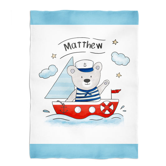 Bear sailor name white minky blanket - Wimziy&Co.