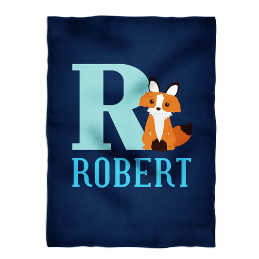 Fox Initial and Name Navy Minky Blanket - Wimziy&Co.