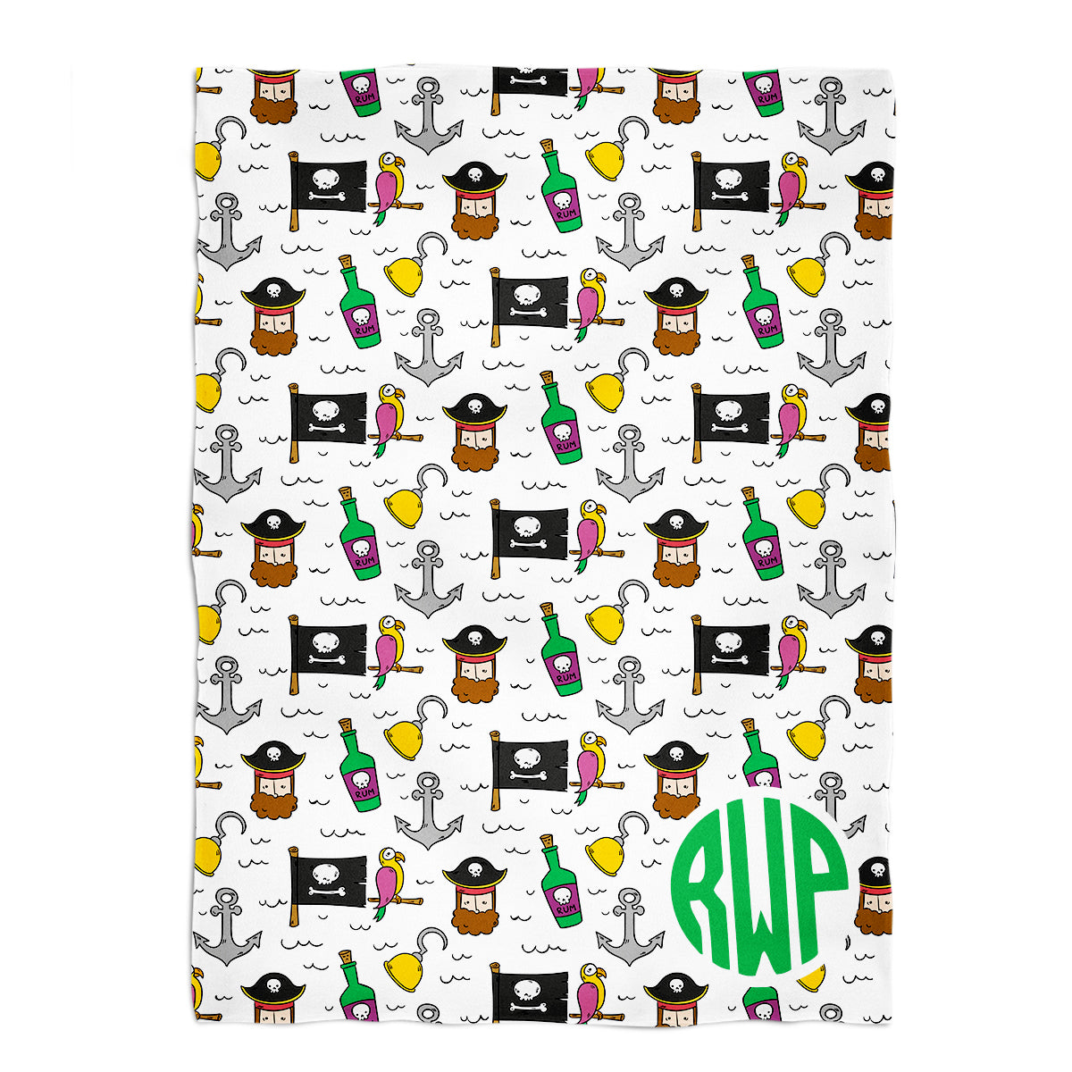 Pirates print monogram white minky blanket - Wimziy&Co.