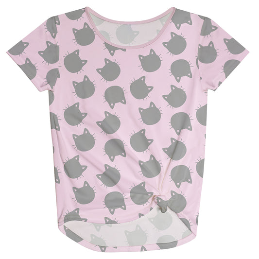 Cat Print Pink Knot Top - Wimziy&Co.