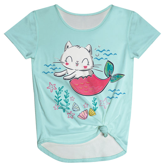 Cat Mermaid Light Blue Knot Top