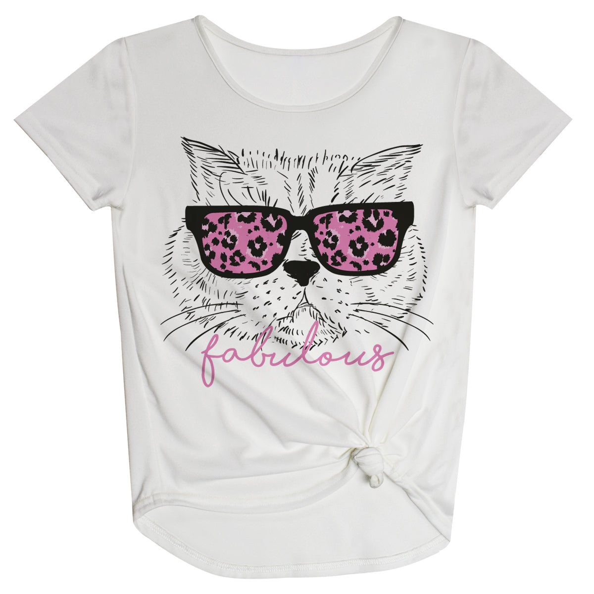 Fabulous Cat White Knot Top - Wimziy&Co.