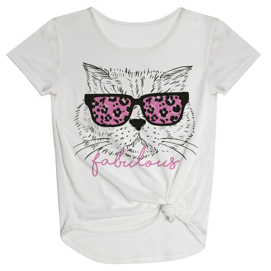 Fabulous Cat White Knot Top - Wimziy&Co.