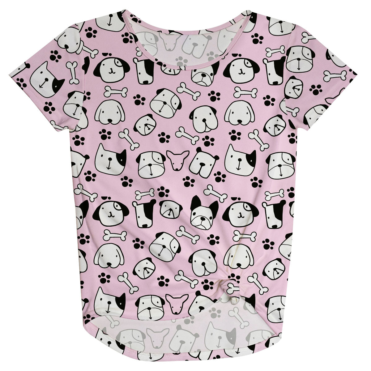 Dogs Print Light Pink Knot Top - Wimziy&Co.