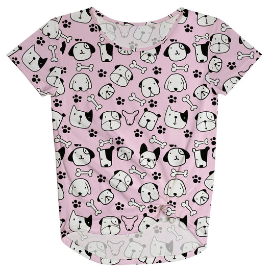 Dogs Print Light Pink Knot Top - Wimziy&Co.