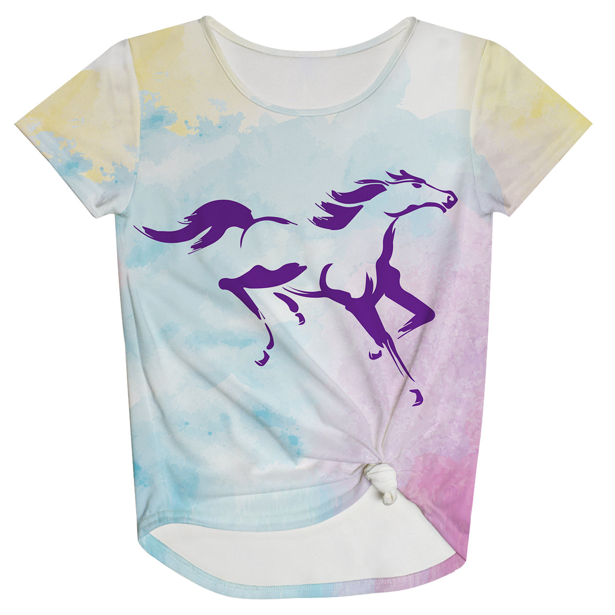 Horse Yellow Blue and Pink Watercolor Knot Top - Wimziy&Co.
