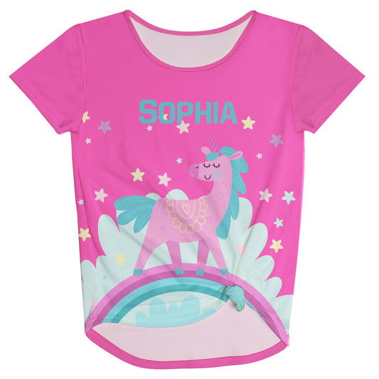 Happy Unicorn Name Pink Knot Top - Wimziy&Co.