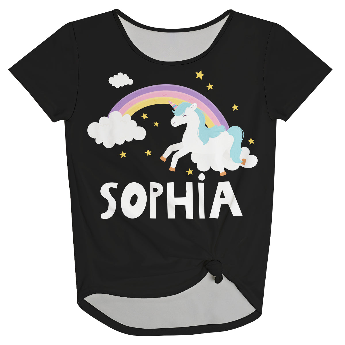 Unicorn Rainbow Name Black Knot Top - Wimziy&Co.