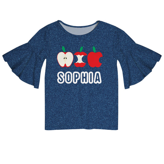 Apple Name Blue Denim Short Sleeve Ruffle Top - Wimziy&Co.