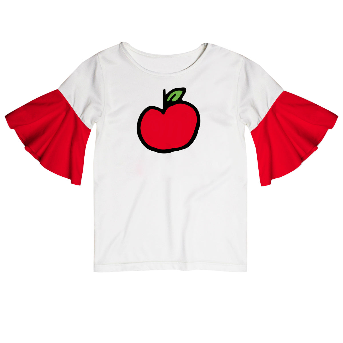 Apple Name and Initial White And Red Short Sleeve Ruffle Top - Wimziy&Co.