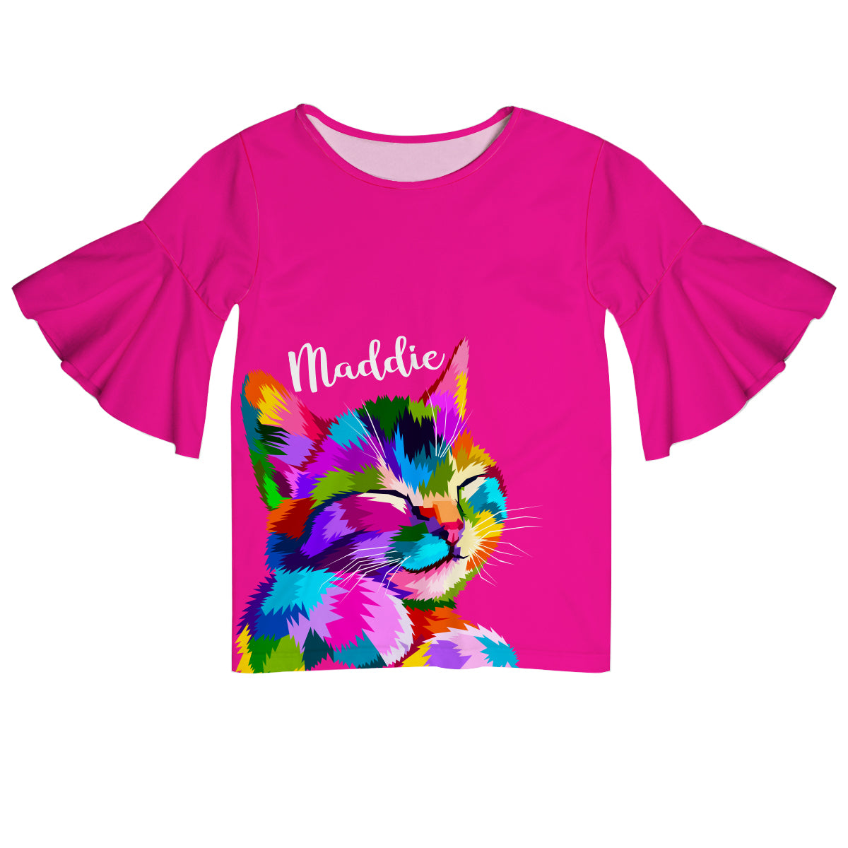 Cat Name Hot Pink Short Sleeve Ruffle Top - Wimziy&Co.