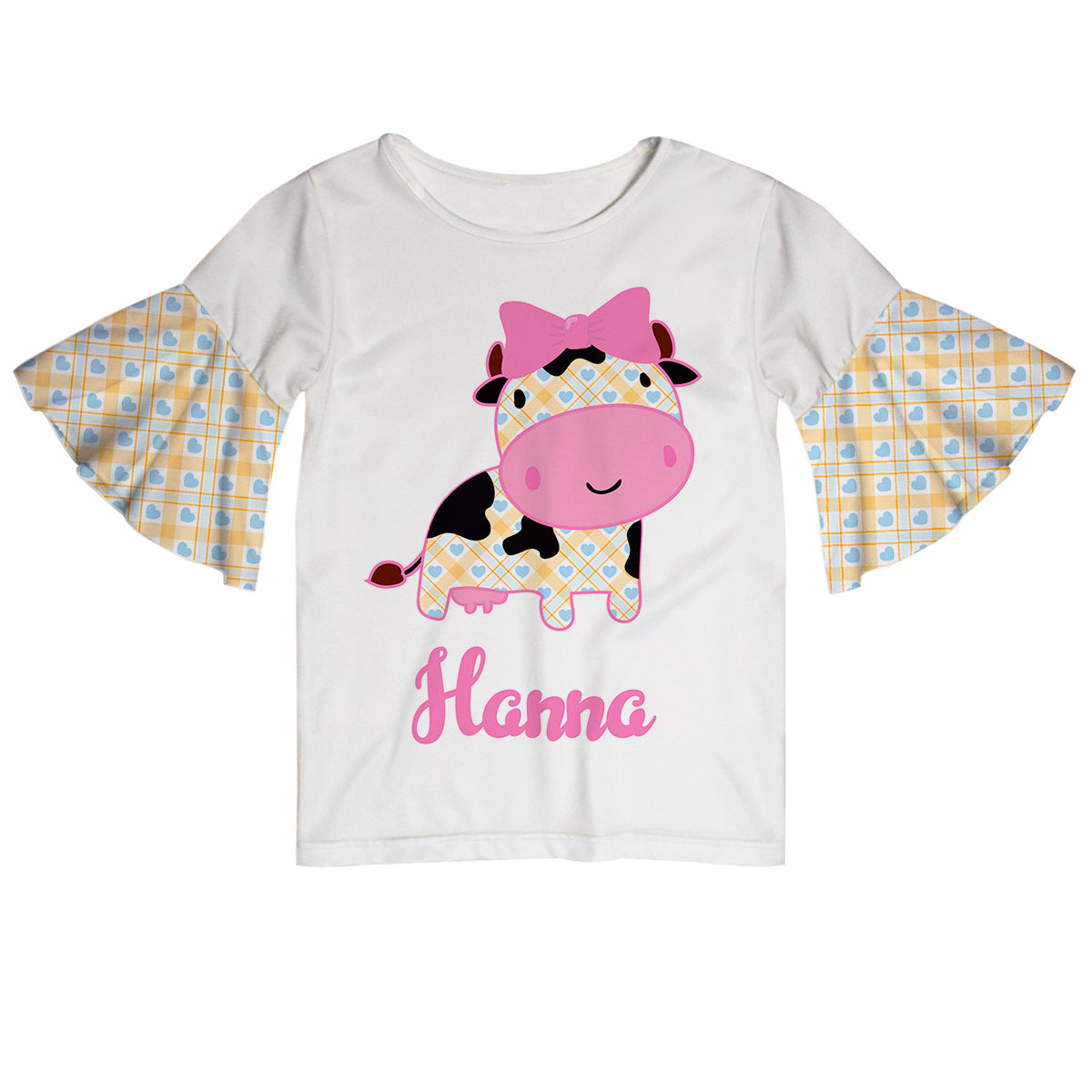 Cow Name White Short Sleeve Ruffle Top - Wimziy&Co.