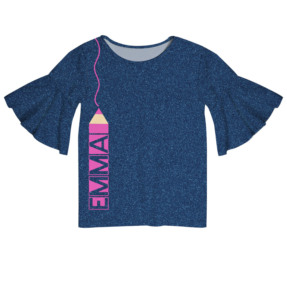 Color Pencil Name Blue Denim Short Sleeve Ruffle Top - Wimziy&Co.