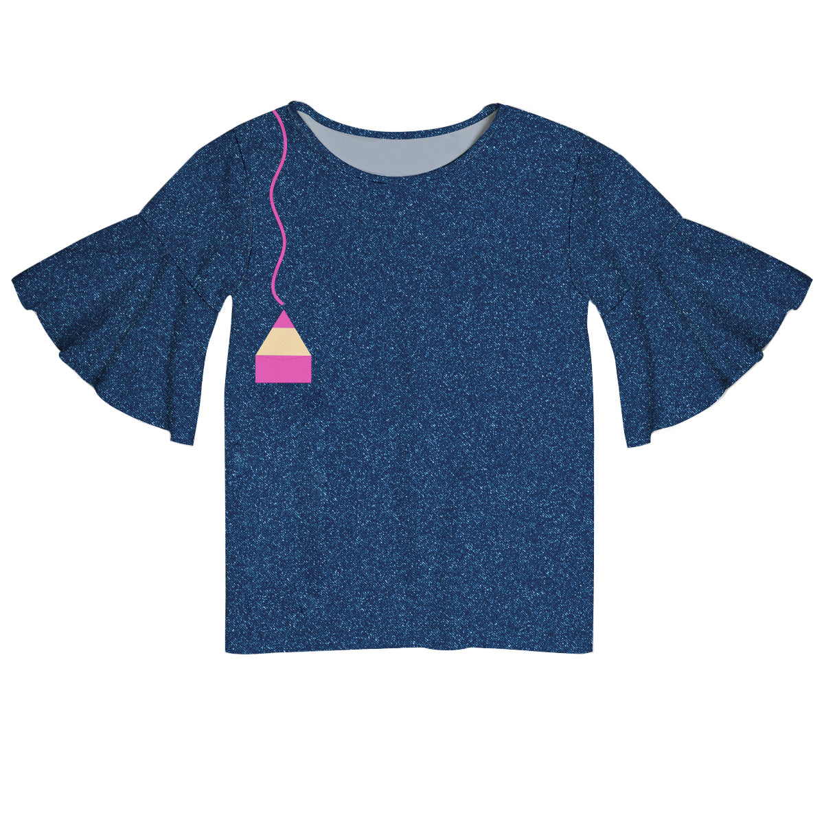Color Pencil Name Blue Denim Short Sleeve Ruffle Top - Wimziy&Co.