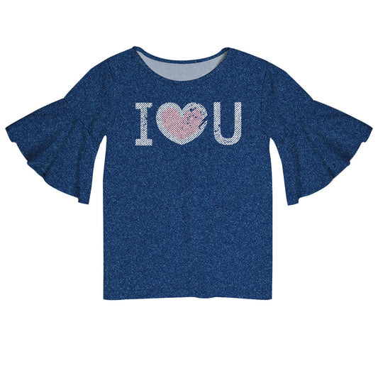 I Love You Blue Denim Short Sleeve Ruffle Top - Wimziy&Co.
