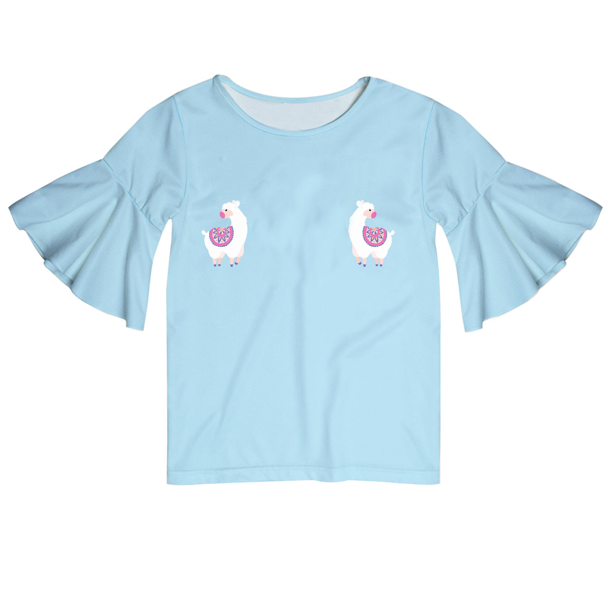 Light blue and white llamas bell sleeve blouse with monogram - Wimziy&Co.