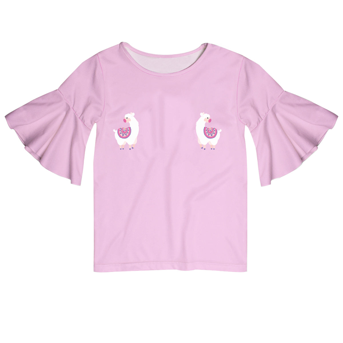 Pink and white llamas bell sleeve girls blouse with monogram - Wimziy&Co.