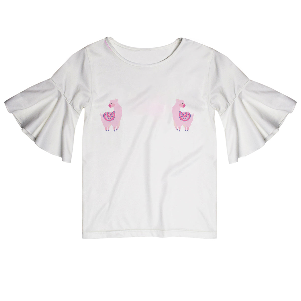 White and pink llamas bell sleeve girls blouse with monogram - Wimziy&Co.