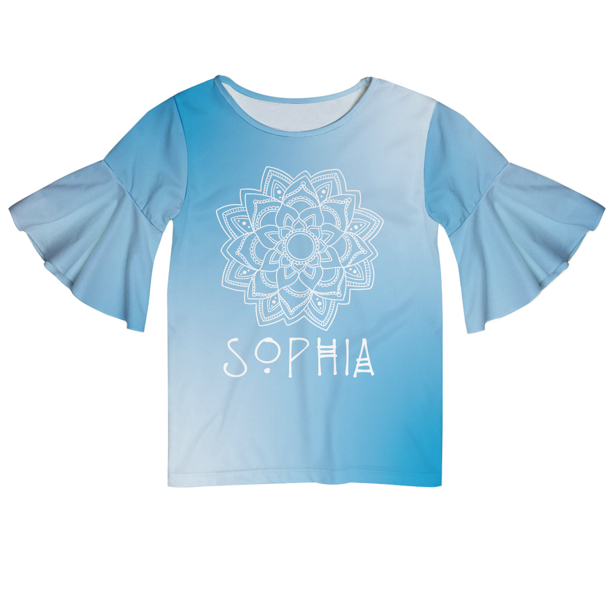 Mandala Name Light Blue Degrade Short Sleeve Ruffle Top - Wimziy&Co.