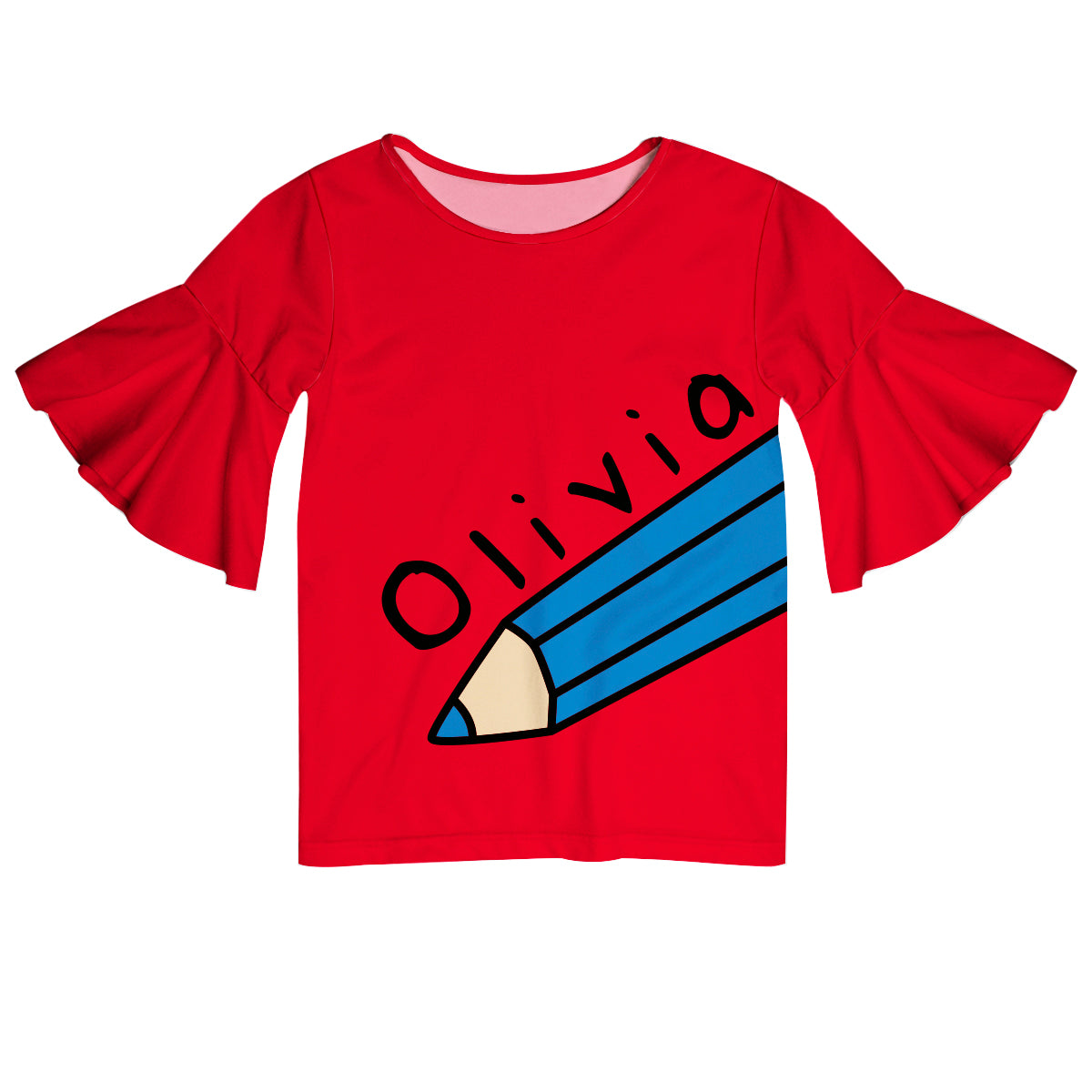 Pencil Name Red Short Sleeve Ruffle Top - Wimziy&Co.