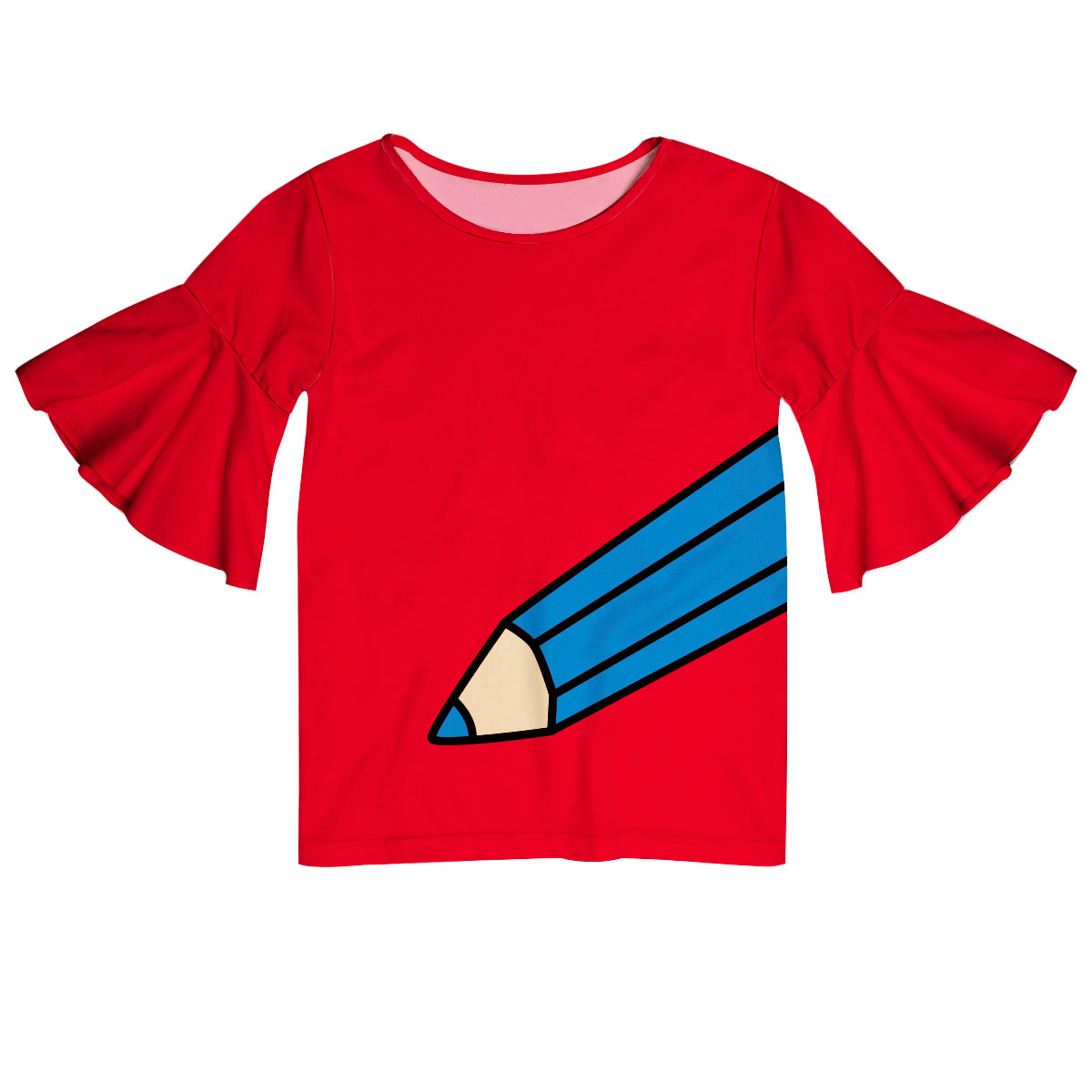 Pencil Name Red Short Sleeve Ruffle Top - Wimziy&Co.