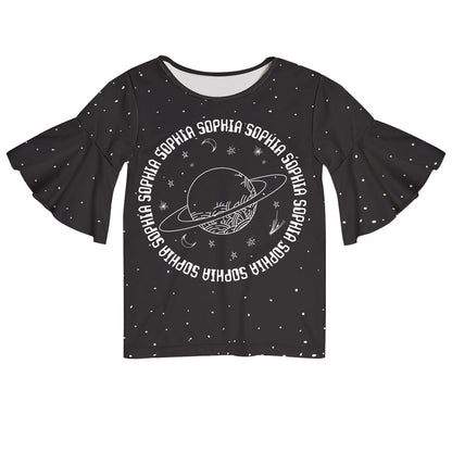 Planet Space Name Black Short Sleeve Ruffle Top - Wimziy&Co.