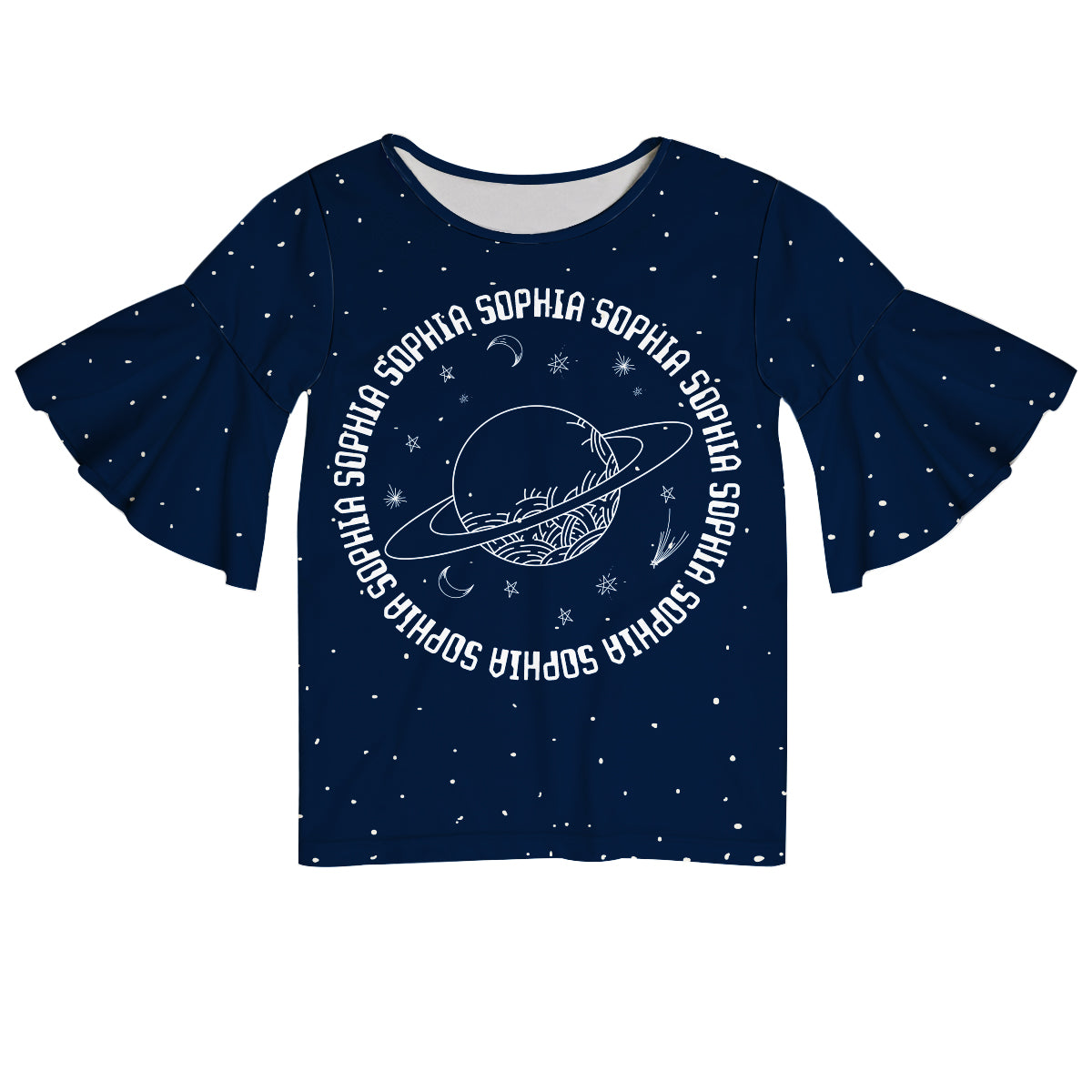 Planet Space Name Navy Short Sleeve Ruffle Top - Wimziy&Co.