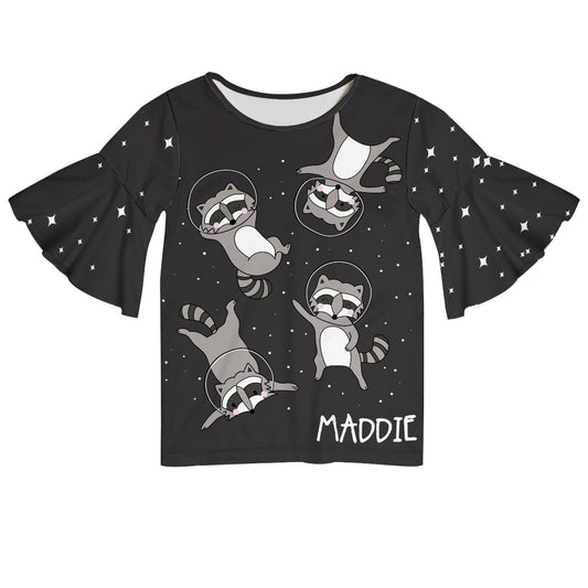 Raccoon Name Black Short Sleeve Ruffle Top - Wimziy&Co.