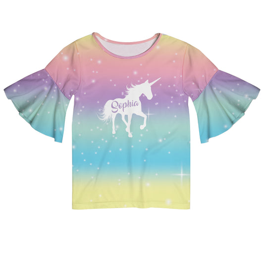 Unicorn Name Colors Degrade Short Sleeve Ruffle Top - Wimziy&Co.