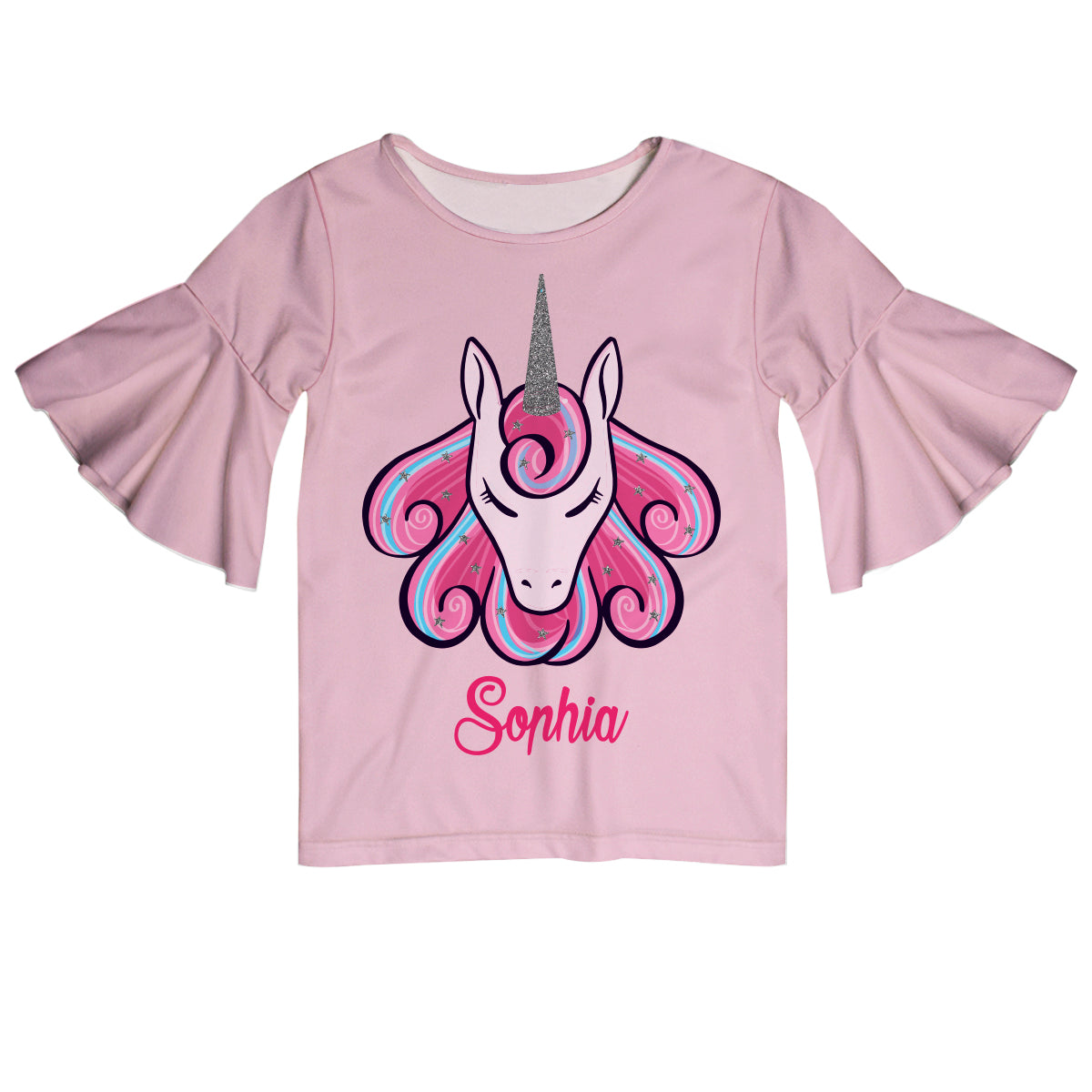 Unicorn Name Pink Short Sleeve Ruffle Top - Wimziy&Co.