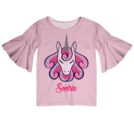 Unicorn Name Pink Short Sleeve Ruffle Top - Wimziy&Co.