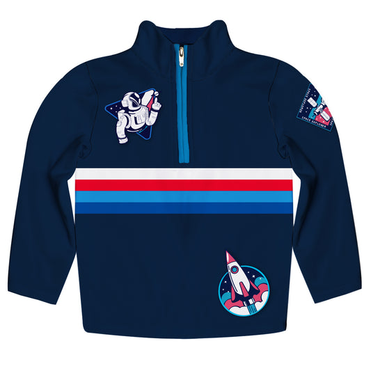 Astronaut Name Navy Light Weight Three quarter Zip Pullover - Wimziy&Co.