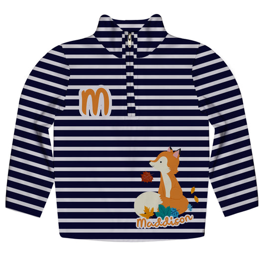 Girls navy and white fox long sleeve quarter zip sweatshirt - Wimziy&Co.