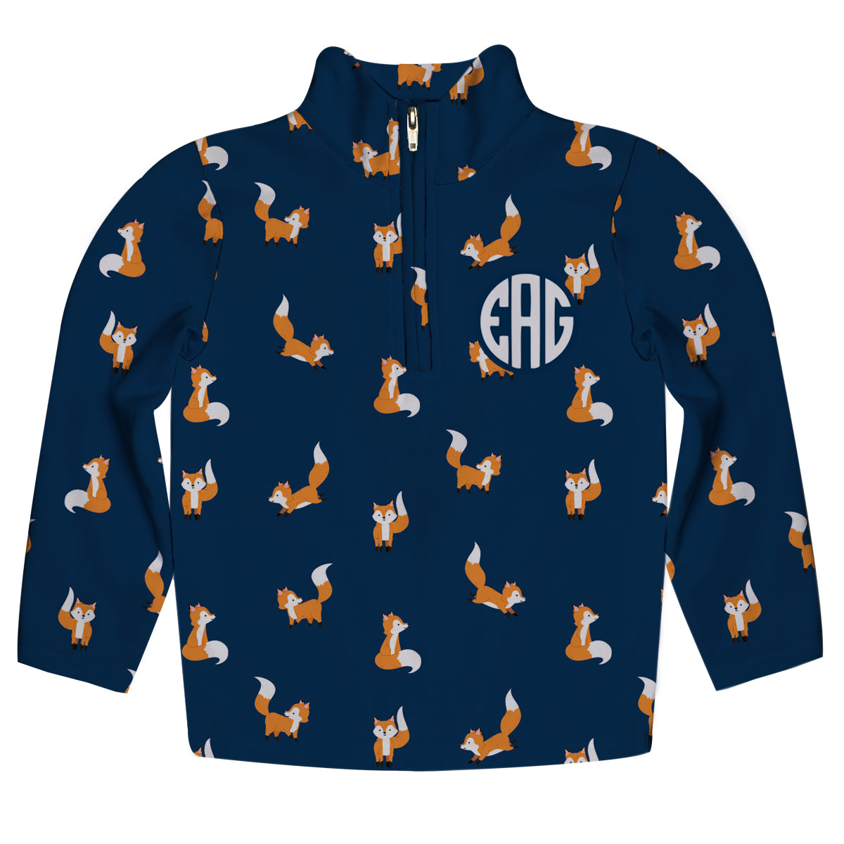 Girls navy foxes long sleeve quarter zip sweatshirt with monogram - Wimziy&Co.
