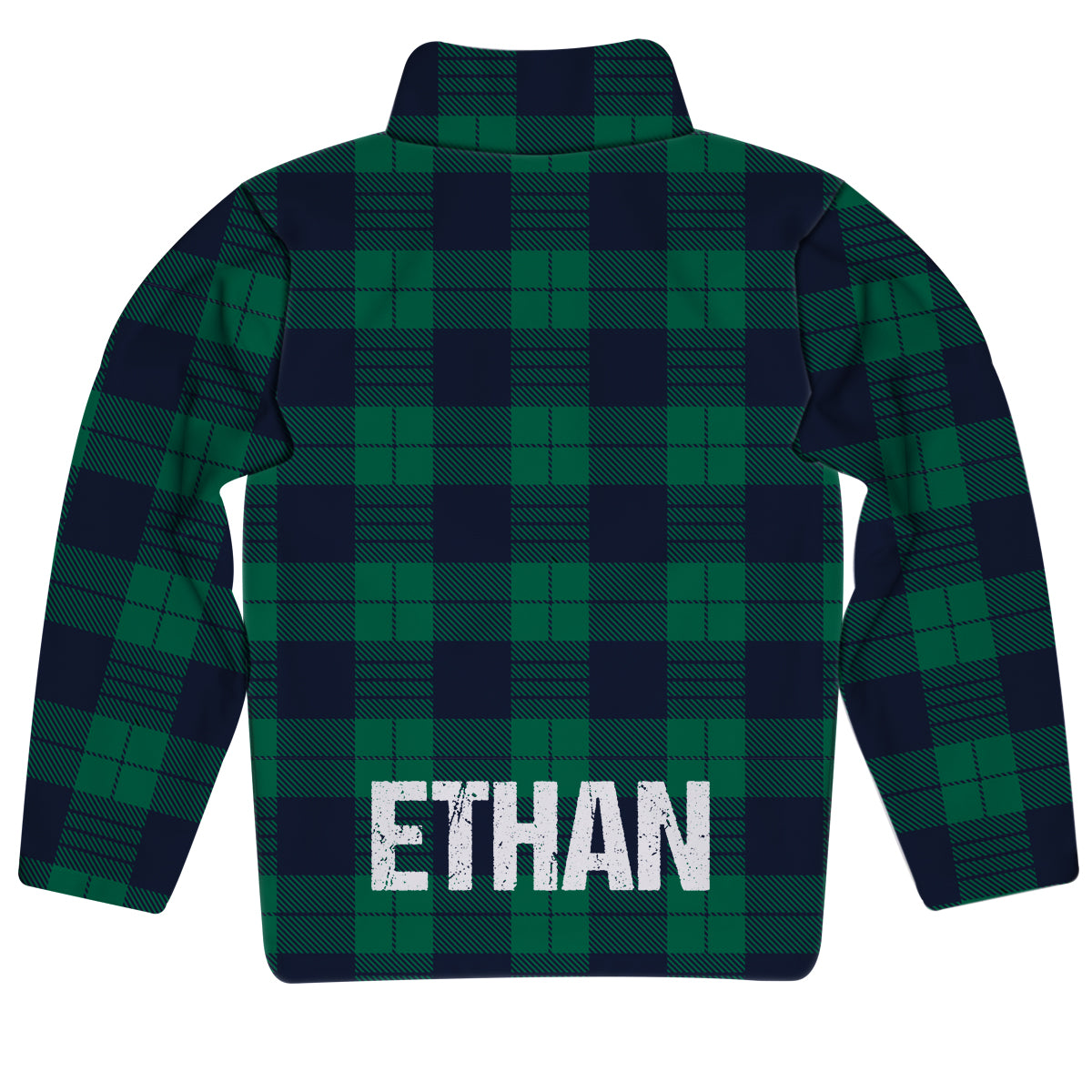 Boys green plaid long sleeve quarter zip sweatshirt with name - Wimziy&Co.