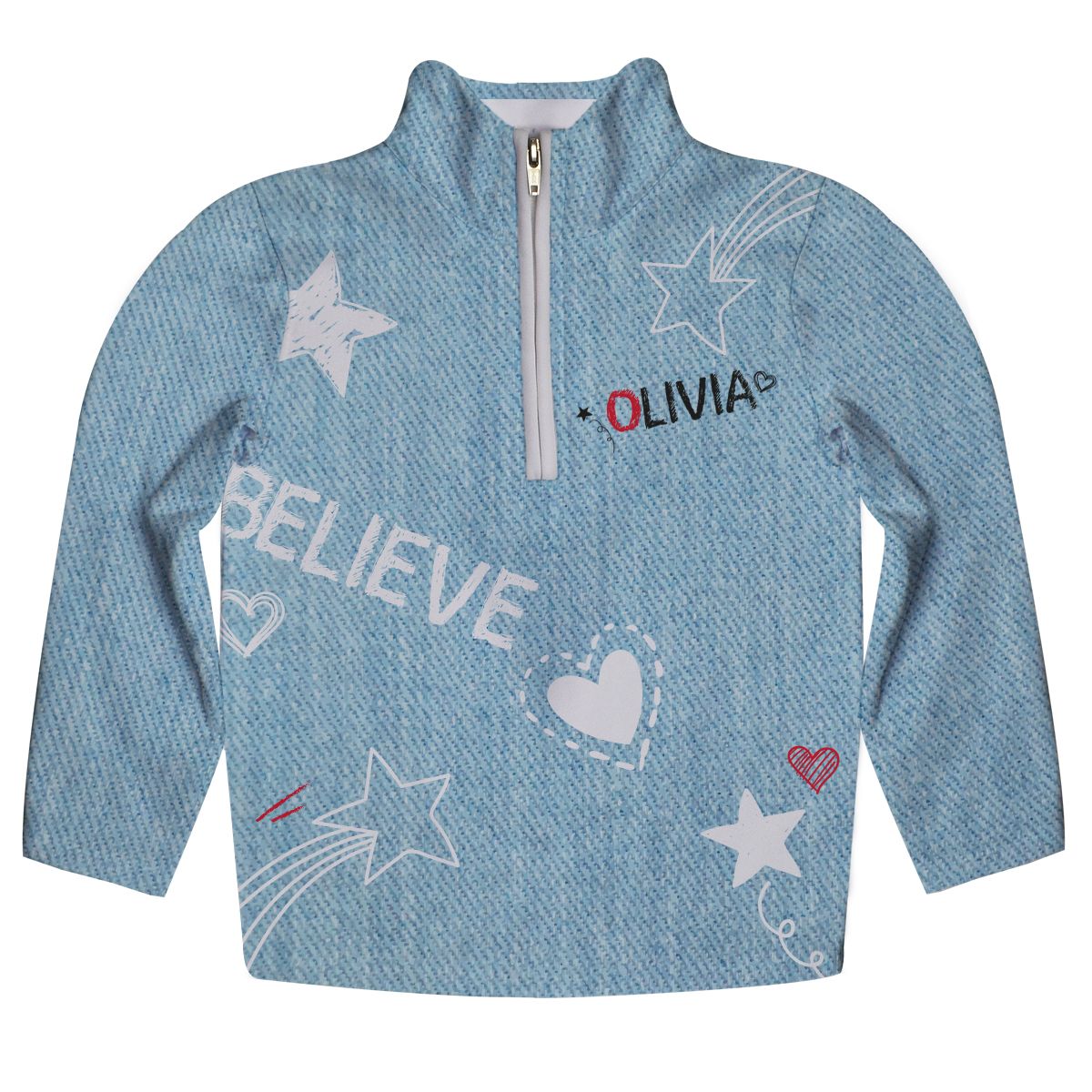 The Future Is Female Name Light Blue Denim Long Sleeve Quarter Zip - Wimziy&Co.