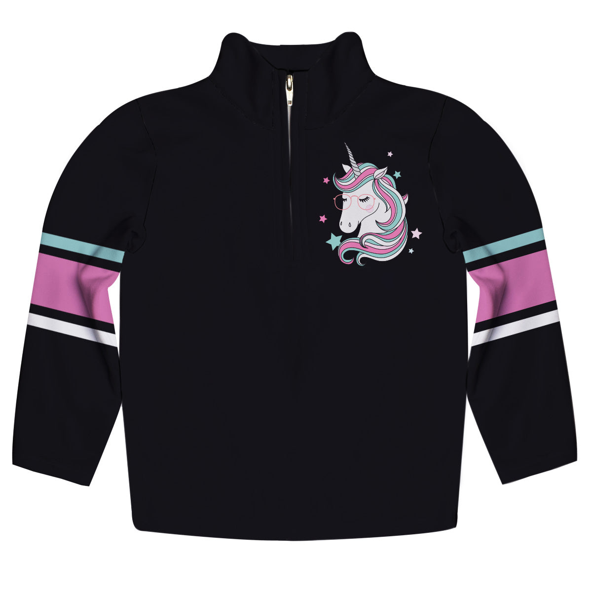 Black and pink unicorn quarter zip sweatshirt with name - Wimziy&Co.